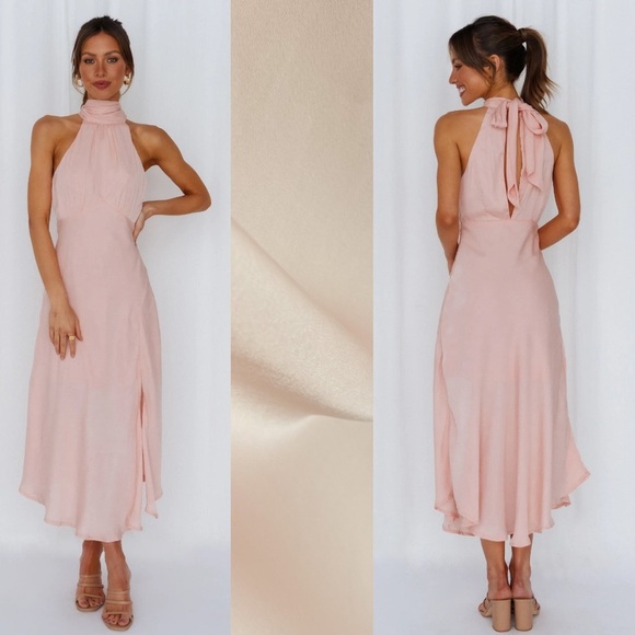 Hello Molly Dresses & Skirts - Hello Molly Maxi Midi Dress Pink Halter Neck Tie Barbie Bridesmaid Romantic 8